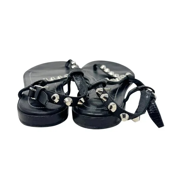 Balenciaga Paris Moto Stud Ankle T Strap thong Sandals Black Leather size 37 7 - Picture 9 of 13